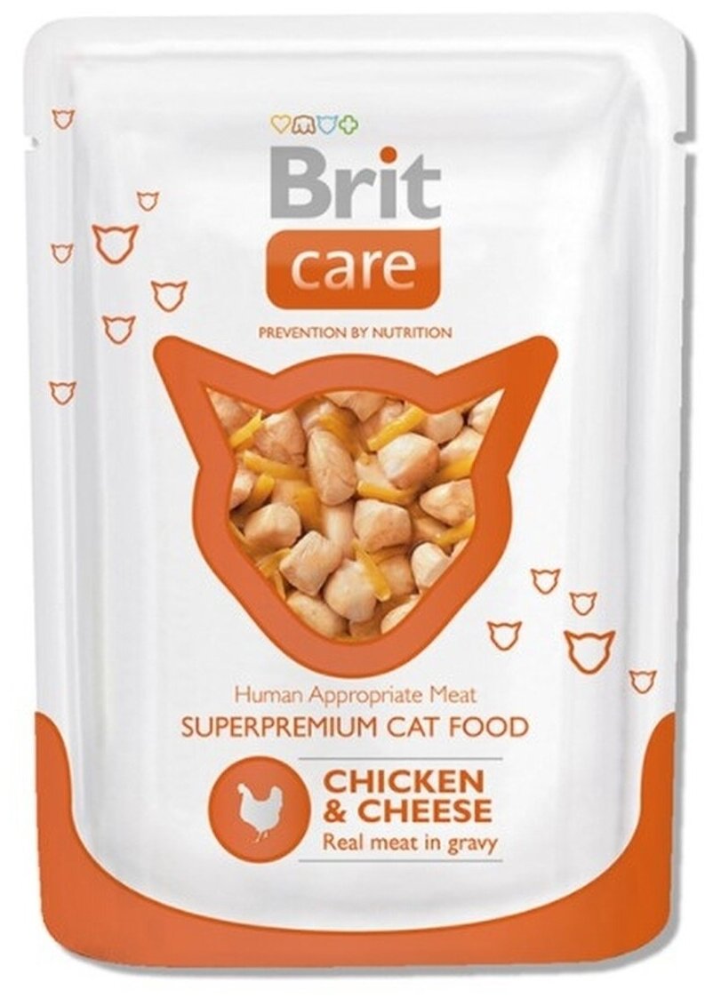 BRIT CARE CAT CHICKEN & CHEESE для взрослых кошек с курицей и сыром (80 гр х 24 шт) - фотография № 1