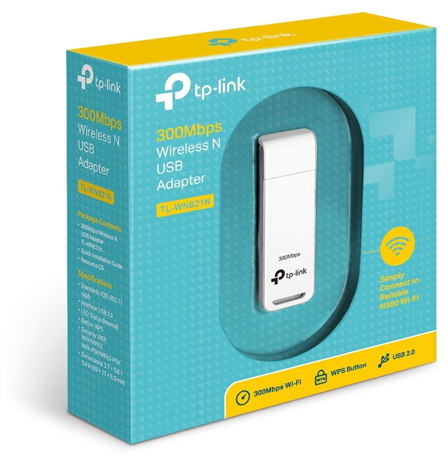 Wi-Fi адаптер Tp-link TL-WN821N Wireless USB 802.11n/2.4GHz/2x2 MIMO/300 Mbps