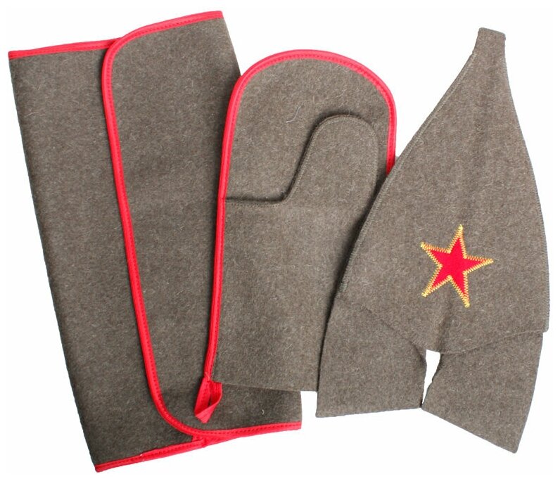 Подарки Набор для бани "Будёновский" из сукна (шапка, коврик, рукавица)