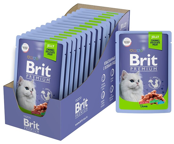 Влажный корм для кошек Brit Premium Lamb 14 шт. х 85 г (кусочки в желе)