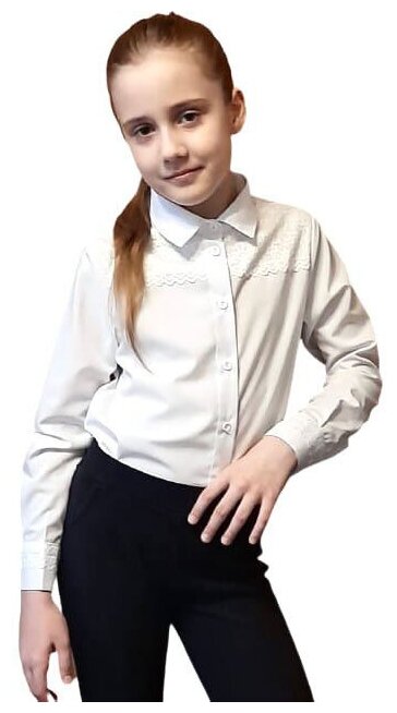Школьная блуза Альянс-Униформ, прямой силуэт, на пуговицах, длинный рукав, без карманов, размер 36/140, белый