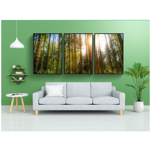 фото Набор модулных постеров для интерьера "лес, солнечный свет, деревья" 60x90 см. в тубусе, без рамки lotsprints