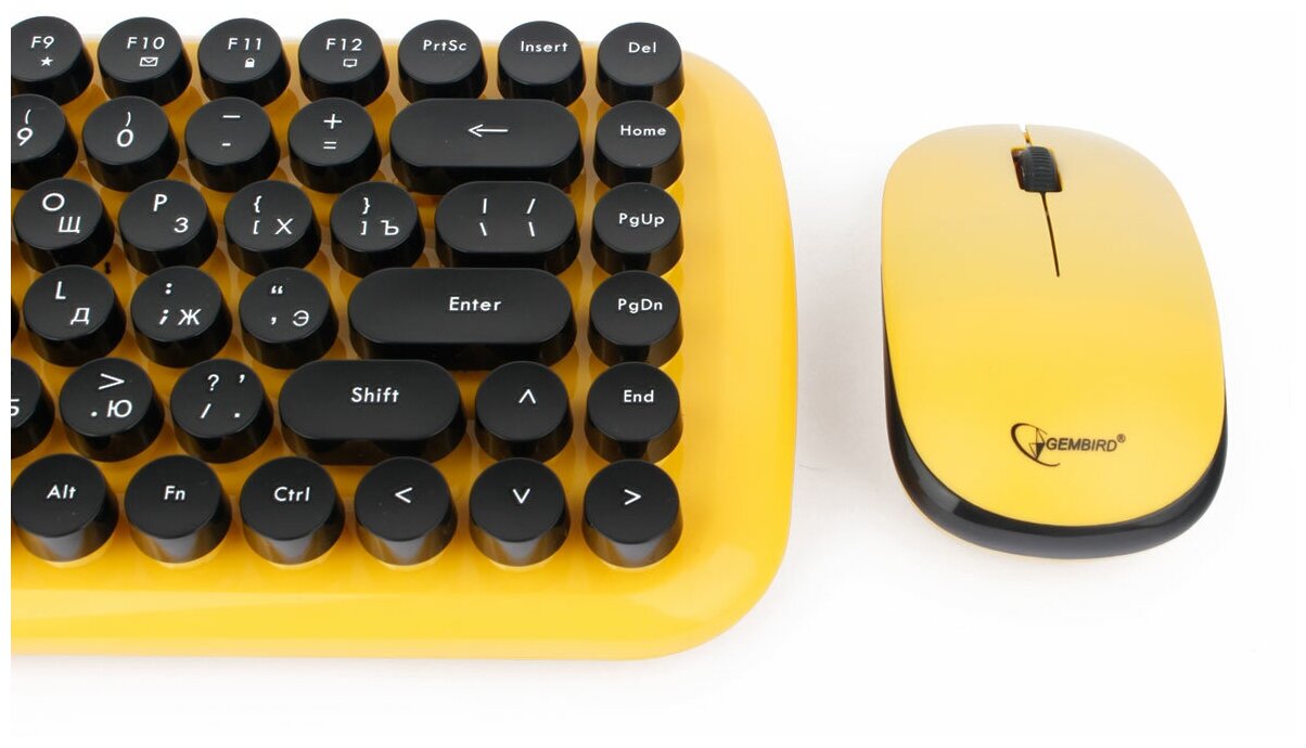 Клавиатура и мышь Wireless Gembird желтые, 2.4ГГц, 800-1600DPI, ретро-дизайн - фото №12