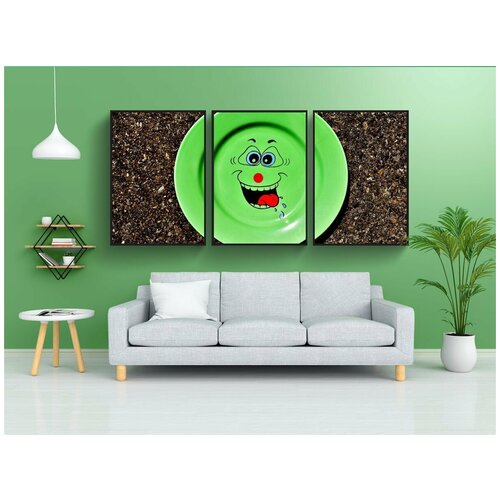 фото Модульный постер "тарелка, тарелки, смайлик" 180x90 см. из 3х частей в тубусе, без рамки lotsprints