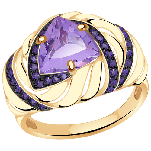 фото Кольцо александра, желтое золото, 585 проба, фианит, аметист, размер 18.5, фиолетовый diamant online