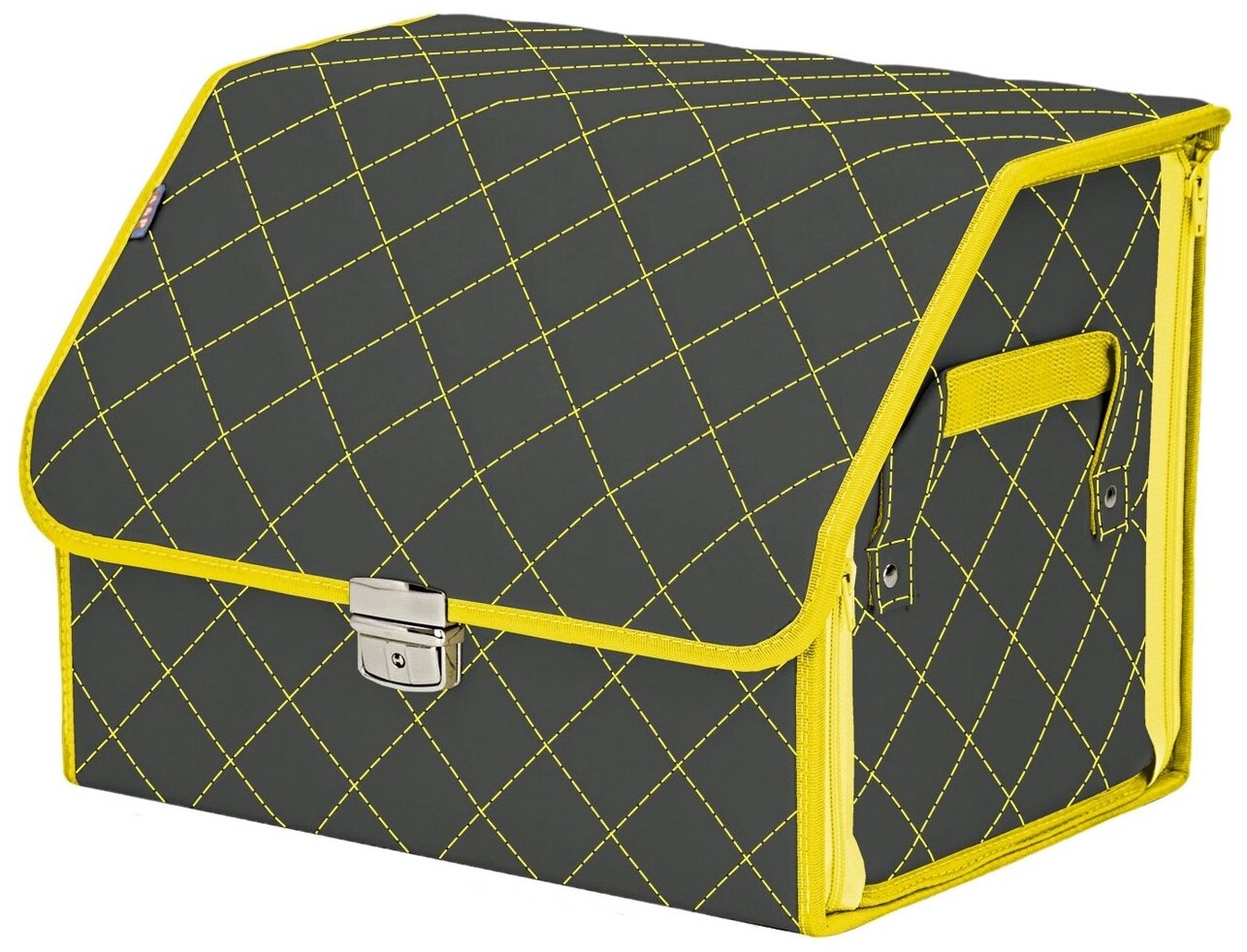 Органайзер-саквояж в багажник "Союз Премиум" (размер M). Цвет: серый с желтой прострочкой Ромб.