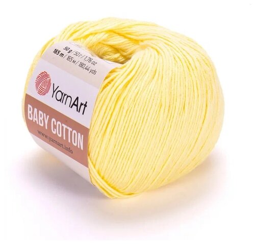 Пряжа YarnArt Baby Cotton, 50 % хлопок, 50 % акрил, 50 г, 165 м, 1 шт., 431 желтый