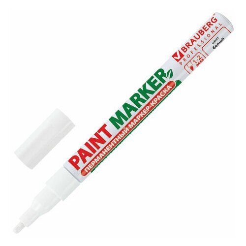Маркер-краска лаковый (paint marker) 2 мм, белый, без ксилола (без запаха), алюминий, BRAUBERG PROFESSIONAL, 150869, 2 штуки