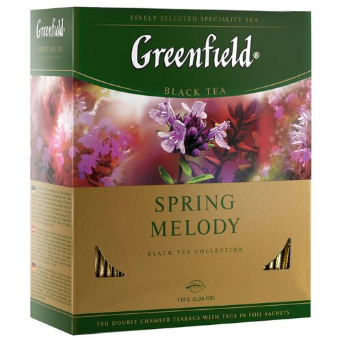 Чай черный Гринфилд спринг мелоди Greenfield Spring Melody, с ароматом мяты и чабреца, 9 шт по 100 пак