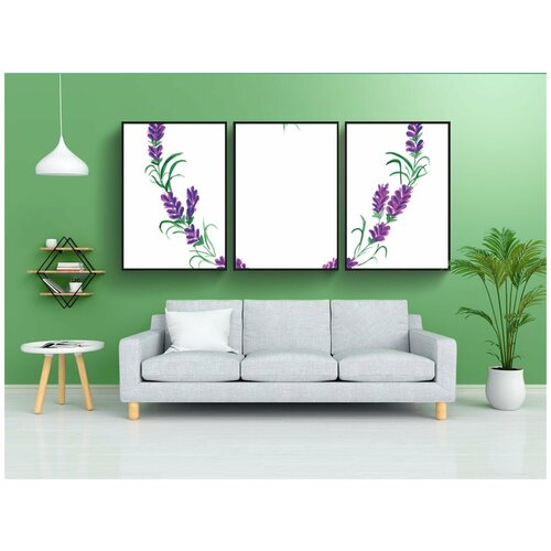 фото Набор модулных постеров для интерьера "лаванда, рамка, сердце" 60x90 см. в тубусе, без рамки lotsprints