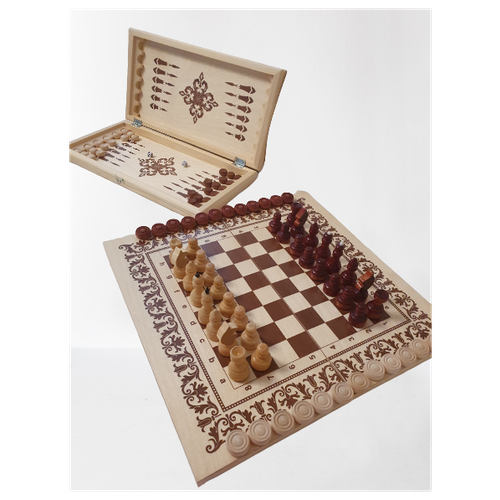 Шахматы нарды шашки Игра 3 в 1 доска деревянная 40 см набор игр шахматы нарды шашки с доской статус