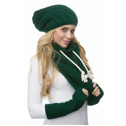 фото Женская вязаная шапка с флисом lambonika шарон, цвет: изумрудный, размер: 46-50