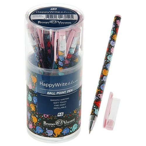 Ручка шариковая HappyWrite «Разноцветные слоники», узел 0.5 мм, синие чернила, матовый корпус Silk Touch