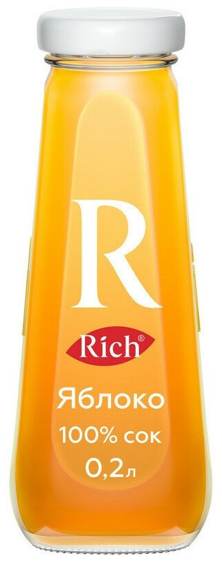 Сок Rich Яблоко, в стеклянной бутылке, без сахара, 0.2 л, 12 шт.