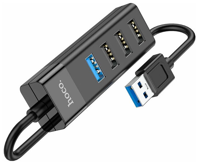 Переходник HOCO HB25 USB 3020 HUB на 4 порта черный