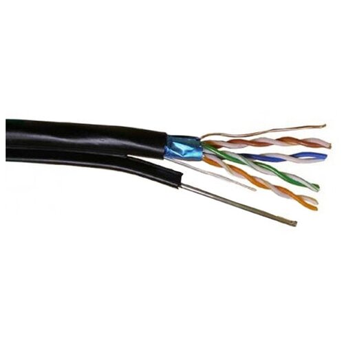 Кабель витая пара PLEXUS FTP 4PR 24AWG Cu CAT 5e, OUTDOOR black (0,48) +трос 305 метров бухта черный