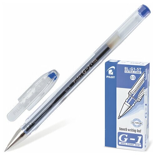 Ручка гелевая PILOT "G-1", синяя, корпус прозрачный, узел 0,5 мм, линия письма 0,3 мм, BL-G1-5T