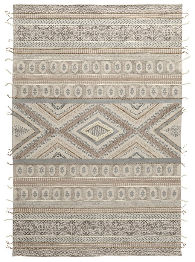 фото Ковер из хлопка, шерсти и джута с геометрическим орнаментом из коллекции Ethnic, 70х160 см, Tkano, TK20-DR0010