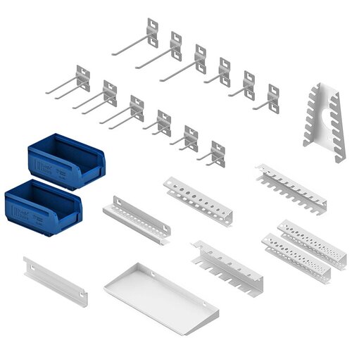 Хранение инструмента - навесные металлические аксессуары на панель монтажную; 23 предмета