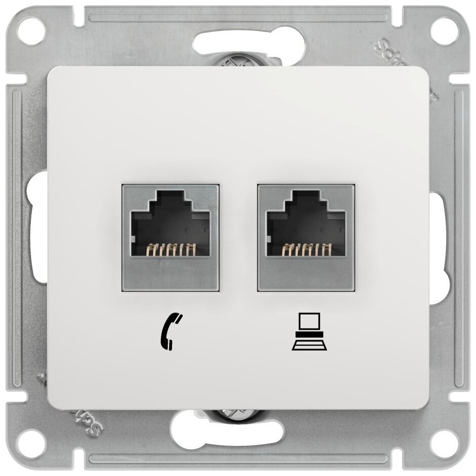 Розетка PC+TF белый GLOSSA / двойная / шнайдер электрик / комрьютерная / для интернета