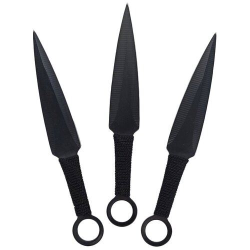 фото Нож кунай черный малый 17 см в обмотке (набор 3 штуки в чехле) kalina m