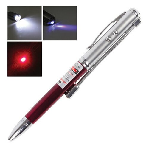 Указка лазерная, комплект 2 шт., радиус 200 м, красный луч, LED-фонарь, стилус, детектор купюр, ручка, TD-RP-36