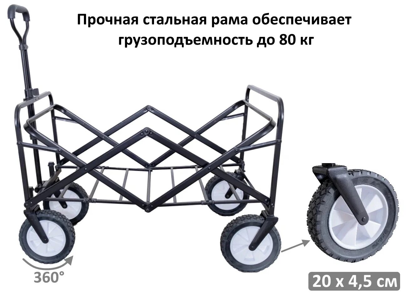 Тележка складная Monkey Wheels MW-80G зеленая (четырёхколёсная, для кемпинга, отдыха на природе) - фотография № 5