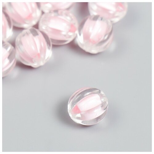 Бусины пластик Шар ребристый - внутренний цвет розовый 20 гр 1,2х1,1 см