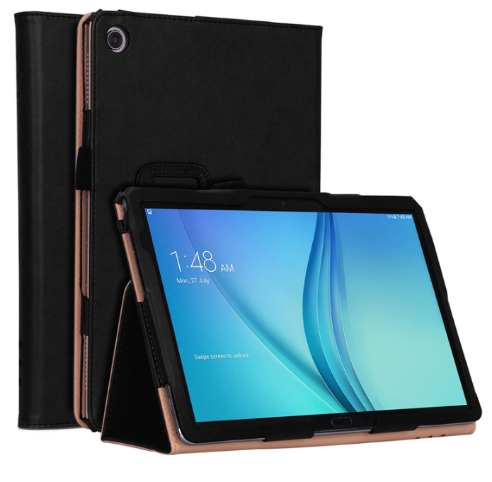 Чехол MyPads для Huawei MediaPad M5 Lite 10 (BAH2-L09/ W09/ AL10) с визитницей и держателем для руки черный натуральная кожа Prestige бизнес класса