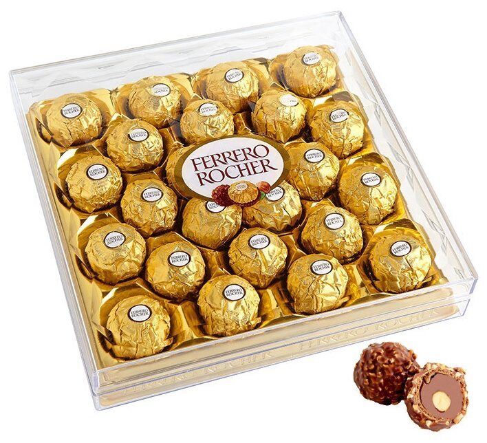 Конфеты хрустящие Ferrero Rocher из молочного шоколада, покрытые измельченными орешками, с начинкой из крема и лесного ореха, 300г - фотография № 3