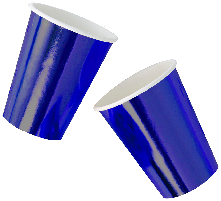 Фольгированные бумажные стаканы для праздника синие, 250 мл, 6 шт.