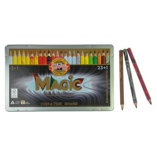 Koh-I-Noor Карандаши 24 цвета Koh-I-Noor 3408 Magic + карандаш-блендер, в металлическом пенале