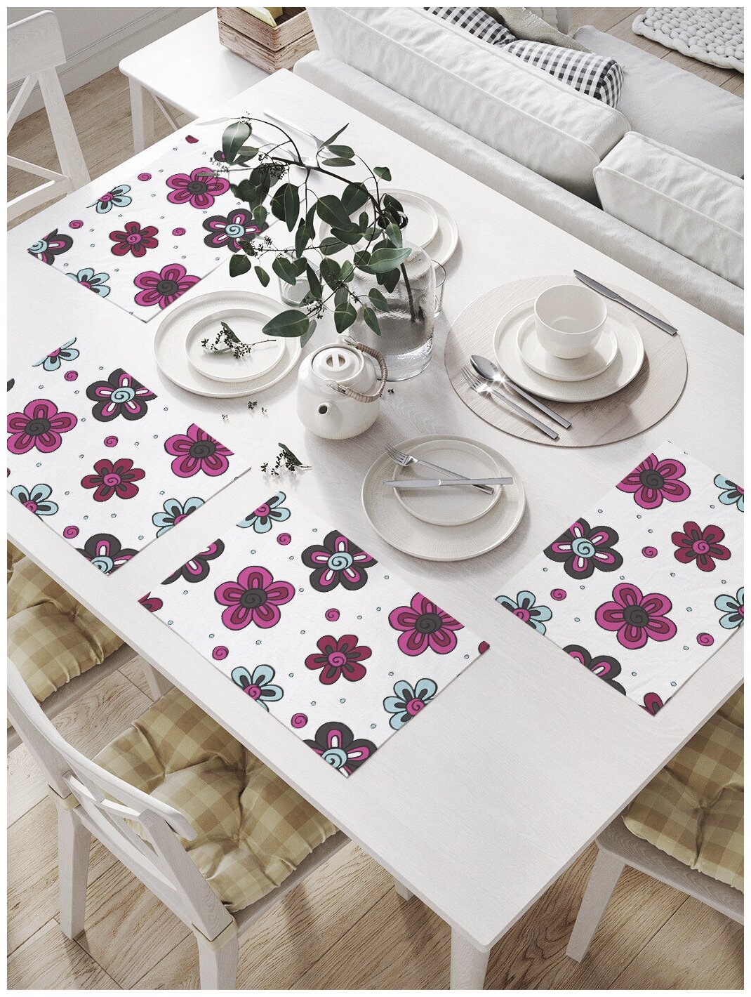 Комплект салфеток JoyArty "Цветы в стиле дудл" для сервировки стола (32х46 см, 4 шт.)