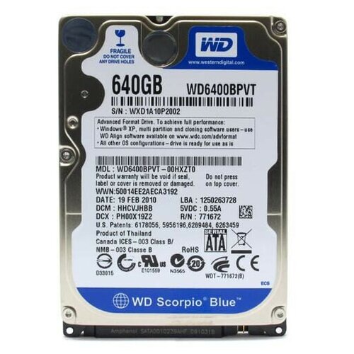 Western Digital WD Scorpio Blue 640 GB WD6400BPVT жесткий диск western digital 640 гб wd scorpio blue 640 gb