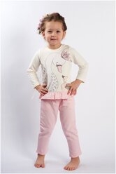 Детский комплект для девочки Diva Kids: лонгслив и брюки, 2-3 года, 92-98 см/ /Брюки для девочки/ лонгслив для девочки / с принтом/ молочный/розовый