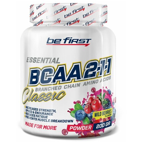 BCAA Be First BCAA 2:1:1 Classic Powder, лесные ягоды, 200 гр. bcaa 2 1 1 classic powder be first 200 г апельсин спортивное питание для набора мышечной массы и похудения