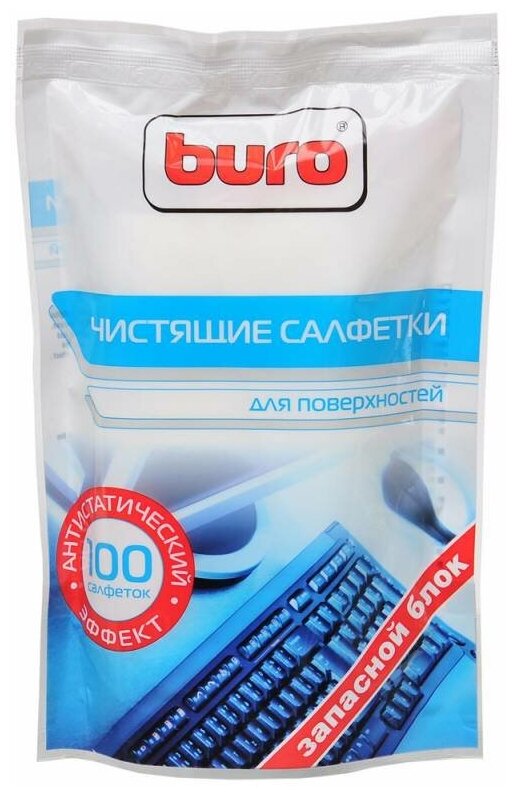 Салфетки Buro BU-Zsurface для поверхностей мягкая упаковка 100шт влажных