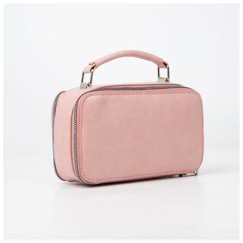 фото --- саквояж, 2 отдела на молнии, длинный ремень, цвет розовый