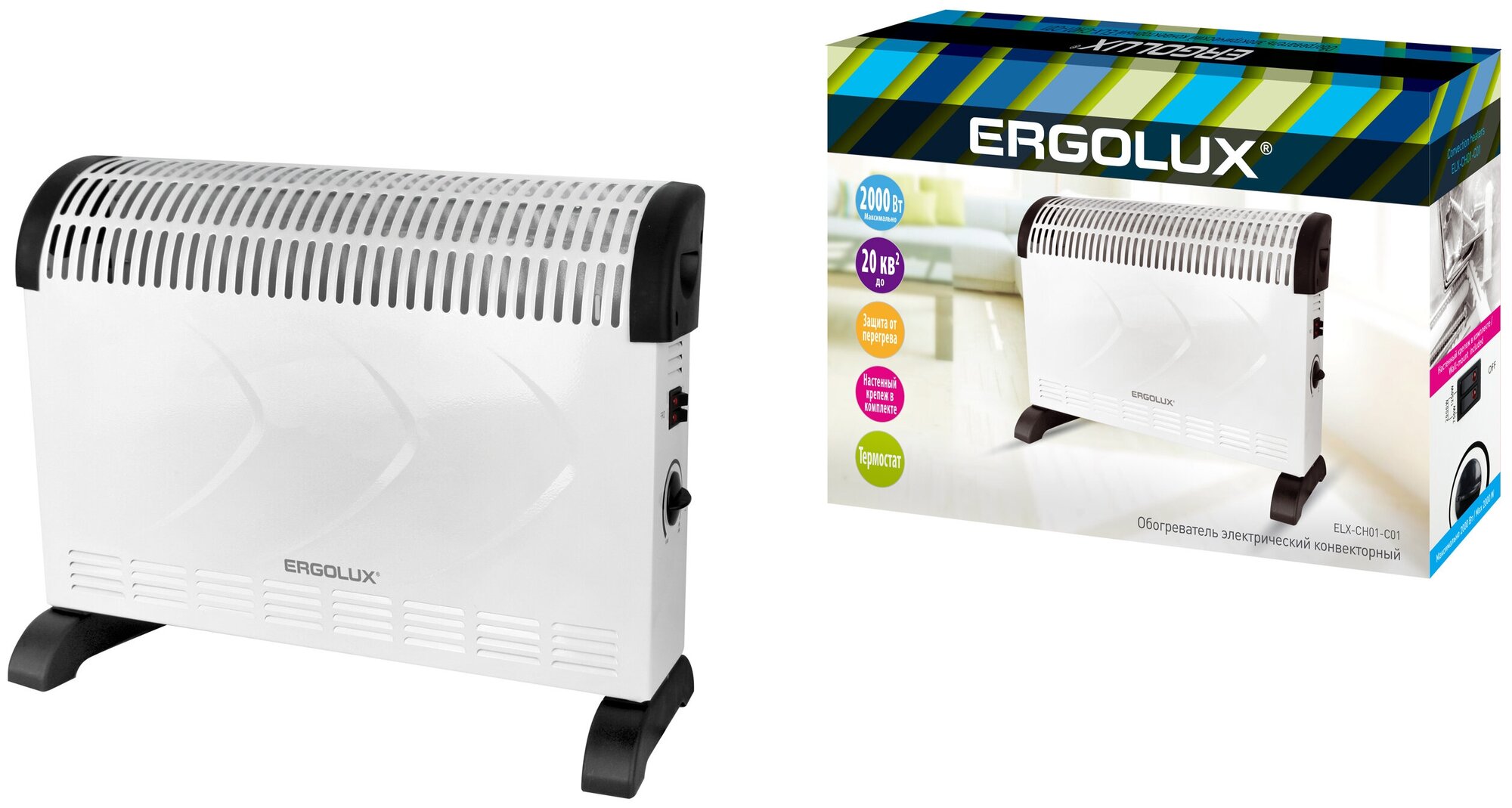 ERGOLUX ELX-CH01-C01 белый (конвекционный обогреватель 220-240В 750/1250/2000Вт)