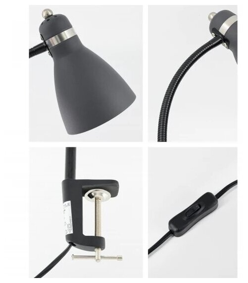 Настольная лампа Artstyle HT-822B под цоколь E27, со струбциной цвет черный Hoff - фото №3