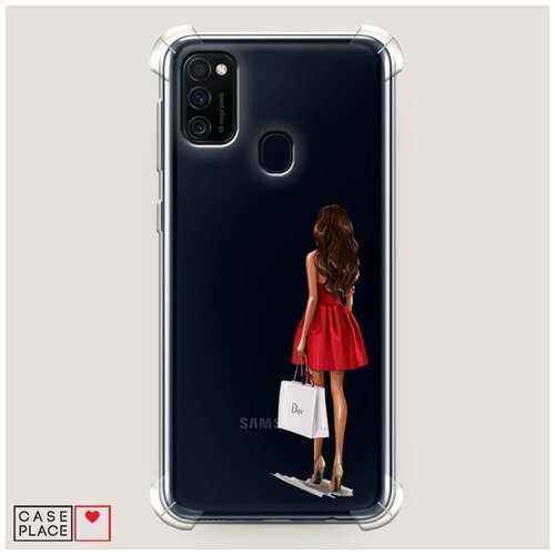 фото Чехол силиконовый противоударный samsung galaxy m21 девушка в красном мини-платье case place