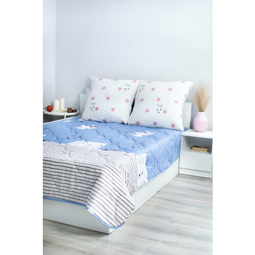 Одеяло-покрывало SELENA КЭТ 140x205см, поплин (100% хлопок). синий, размер 1.5, спальный