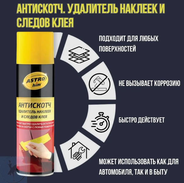 Удалитель наклеек и следов клея, аэрозоль 335 мл. аэр. Антискотч. Астрохим Ас-356