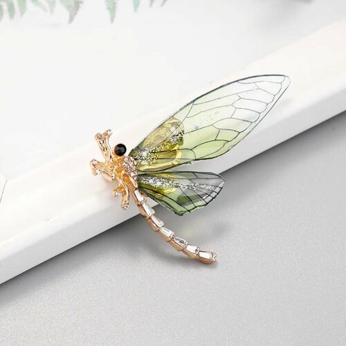 Брошь, стразы, серебряный, зеленый