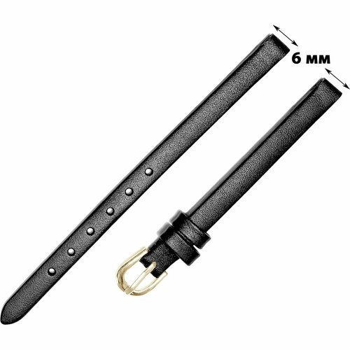 Ремешок 0603-02-1-1 Classic Черный кожаный ремень браслет 6 мм для золотых наручных часов НИКА из кожи натуральной гладкий женский белорусский арди