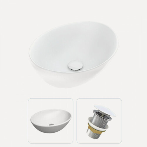 Изображение товара Раковина накладная для ванной Teymi Lori 40 в комплекте донный клапан клик-клак без перелива белый F01584