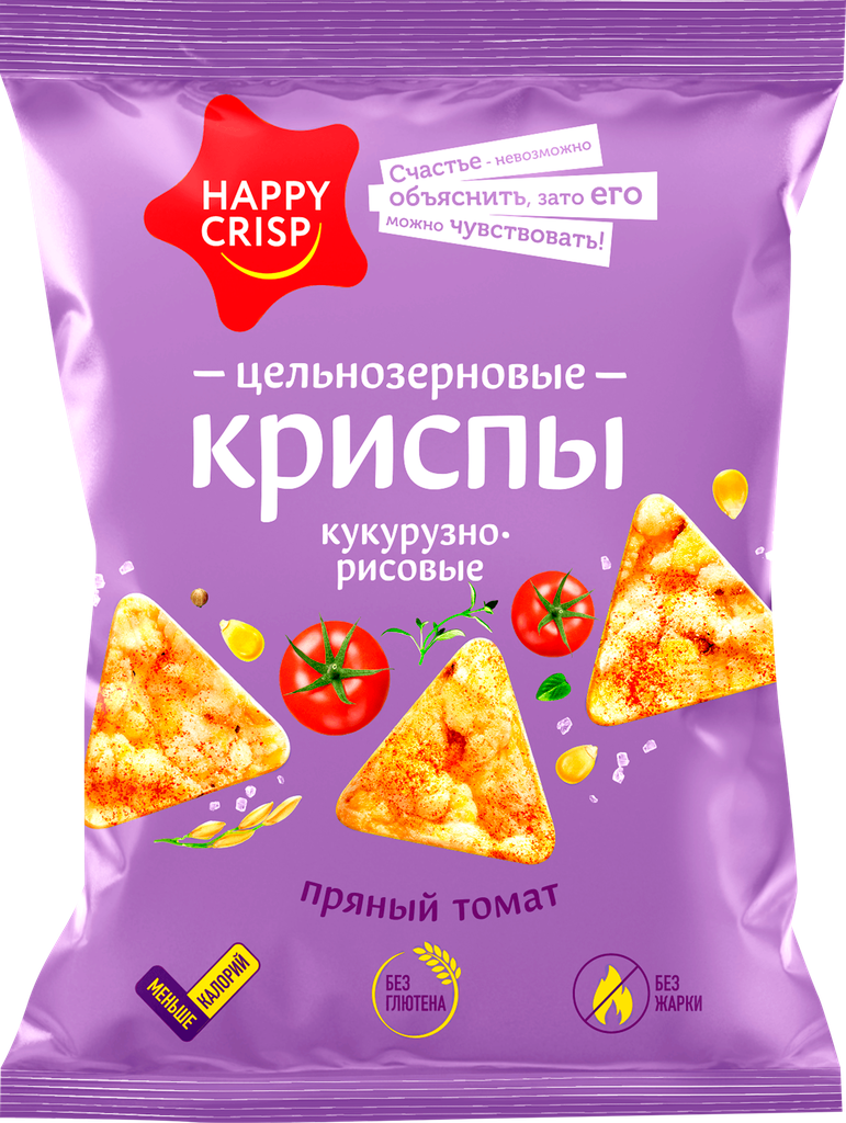 Чипсы цельнозерновые рисово-кукурузные HAPPY CRISP Пряный томат, 50г