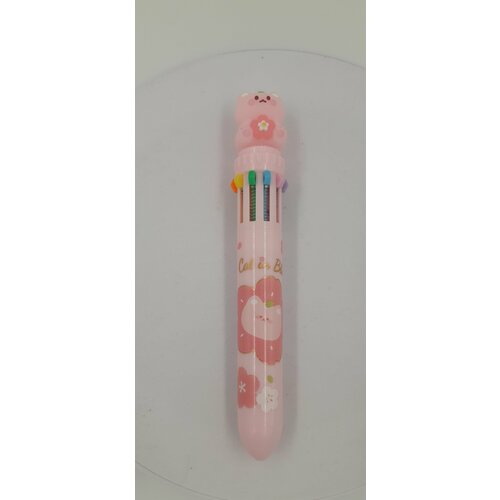 Ручка шариковая 10-цветная с фигуркой Котик, автоматическая, розовый корпус ручка шариковая 10 цветная с фигуркой цветок автоматическая розовый корпус