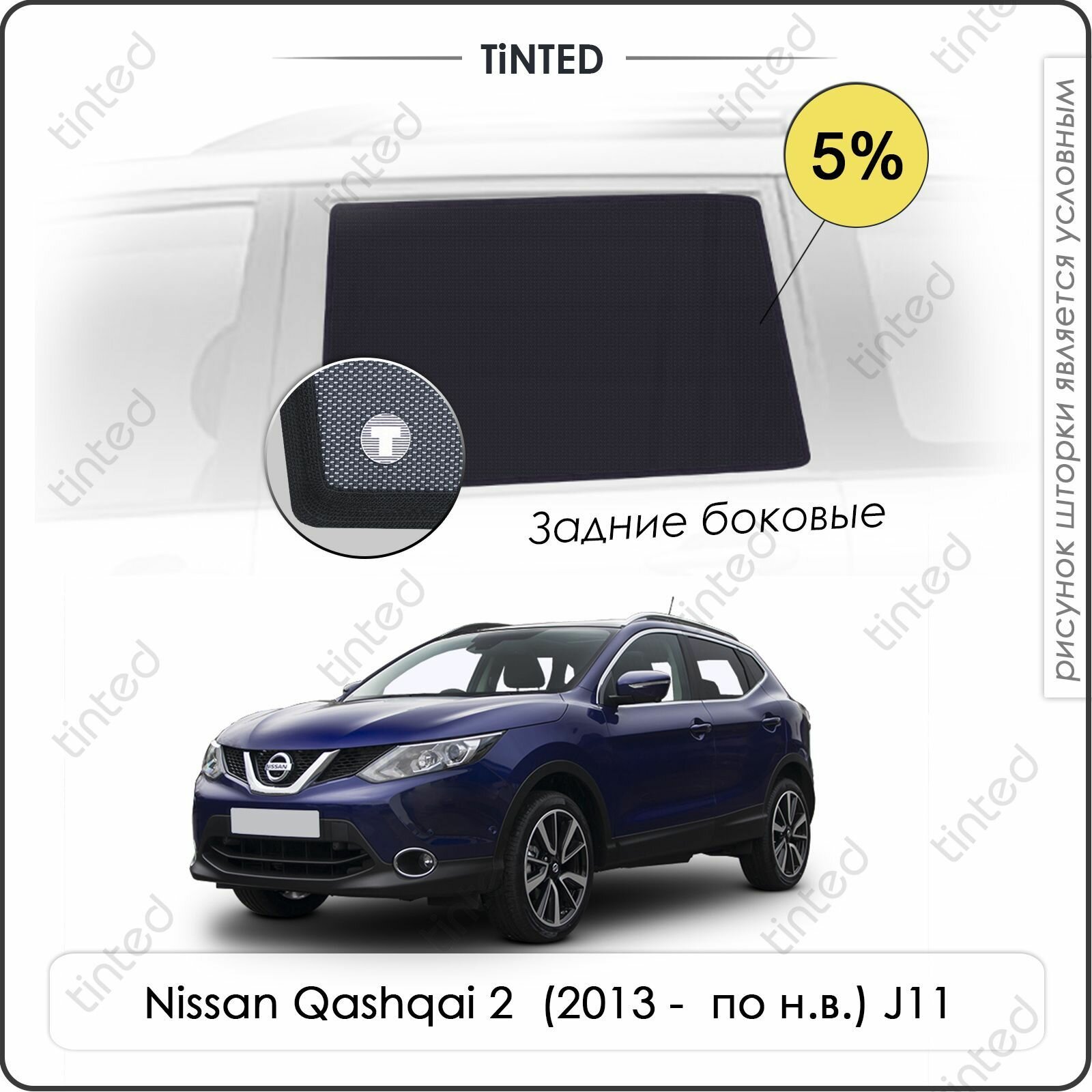 Шторки на автомобиль солнцезащитные Nissan Qashqai 2 Кроссовер 5дв. (2013 - по н. в.) J11 на задние двери 5% сетки от солнца в машину ниссан кашкай Каркасные автошторки Premium