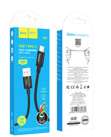 Usb Кабель-зарядка Type-C Hoco X89 2,4A 1м в тканевой оплетке черный